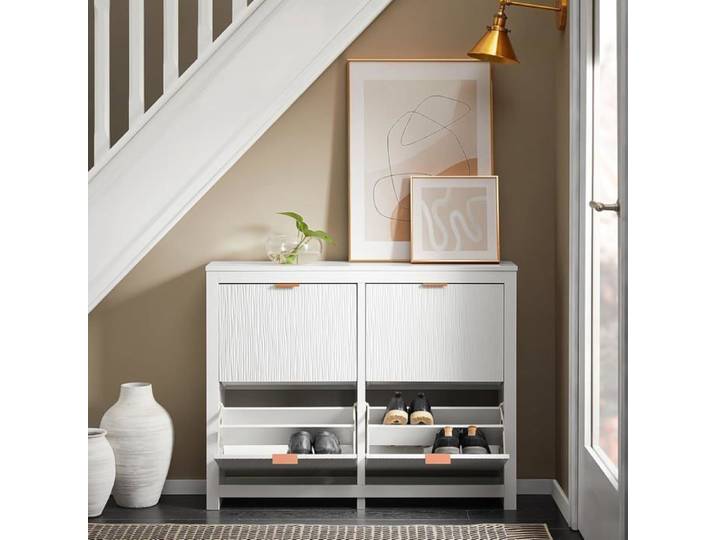 Meuble à chaussures compact - SOBUY - 104x23x82 cm - 4 abattants - Rangement pour 20 paires - Blanc