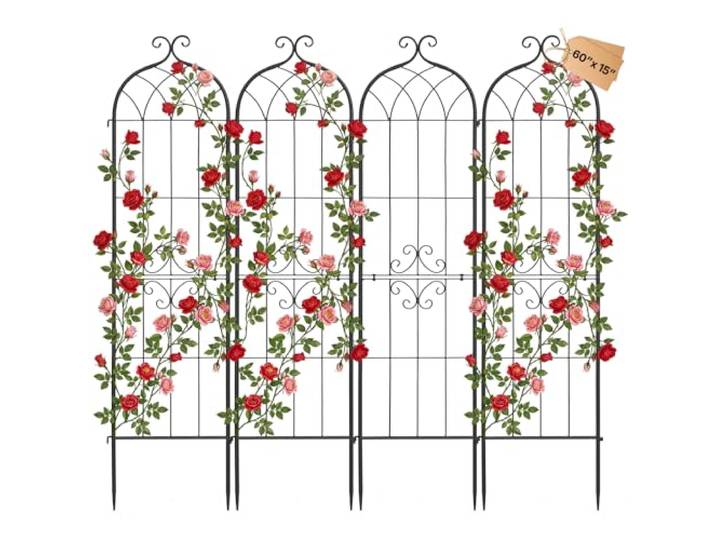 VEVOR Treillis de Jardin Métal 40\,5x152 cm Support de Plante Grimpante Lot de 4 Treillis pour Rosiers\, Tomates\, Concombres\, Fleurs Légumes Grimpants\, avec Revêtement en Poudre\, Système de Verrouillage