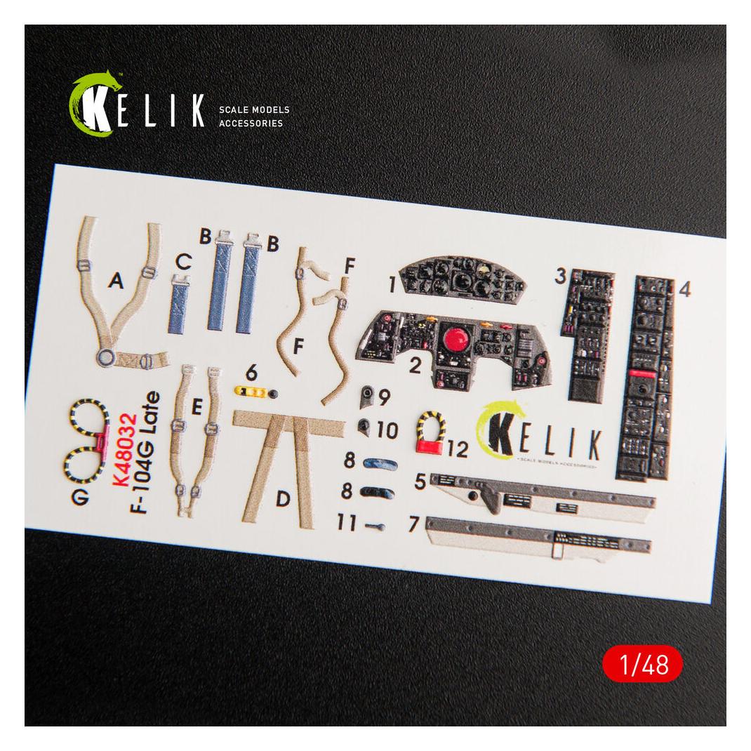 Kelik F-104G Starfighter late type interior 3D decals for Hasegawa kit (K48032)