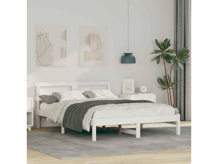 Massives Kiefernholz Modernes Plattformbett Bettgestell Weiß 120 x 190 cm Bettgestell mit Kopfteil Weiß 120x190 cm Massives Kiefernholz Plattformbett mit USB-Ladefunktion und Lattenrost für