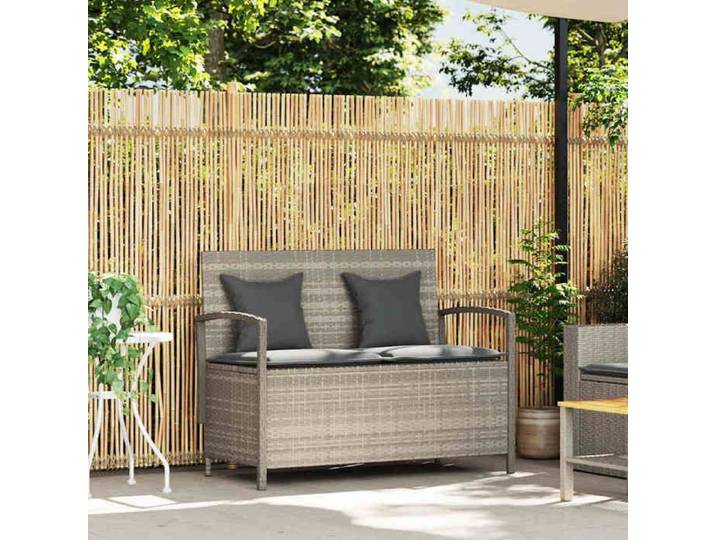 SOLOM@Banquette de jardin - banc moderne Pour jardin de rangement de jardin avec coussin gris clair polyrotin Sep92987