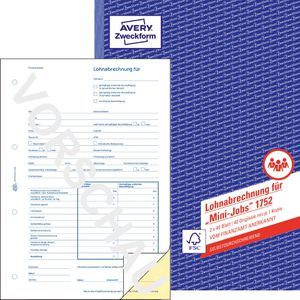 Zweckform Lohnabrechnungen 1752, A4, für Mini-Jobs, selbstdurchschreibend, 2 x 40 Blatt