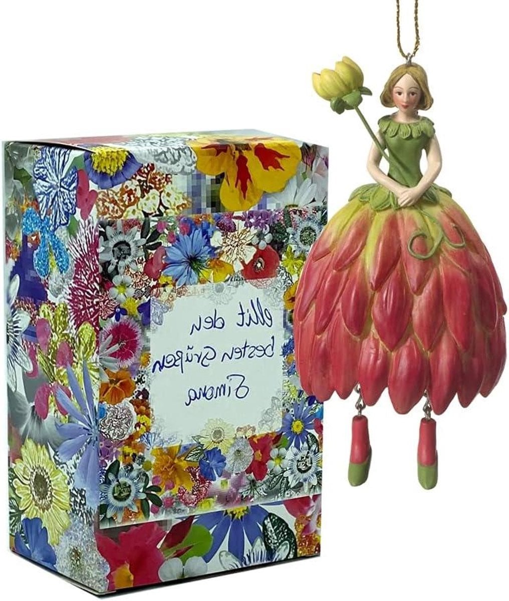 Dalie Handgeschilderd Bloemen Meisje Figuur - Decoratieve Fee Sculptuur - 11 cm