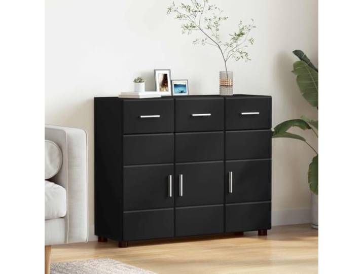 KGTKGTYER Sideboard 2 Türen, Kommode aus Holzwerkstoff, Schwarz Matte Oberfläche, 3 Regale, für Wohnzimmer & Homeoffice, Platzsparend