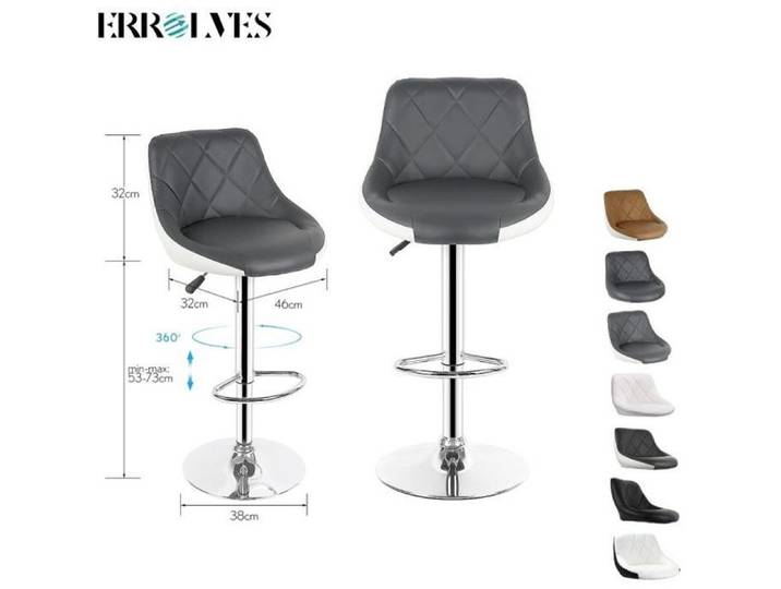 Tabourets de bar télescopique - ERROLVES - Simili Gris et blanc - Pieds métal chromé - L 46 x P 32 x H 105 cm