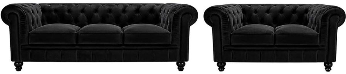 Chesterfield Banken Set 2 & 3 Zits - Zwart Fluweel - Design Banken
