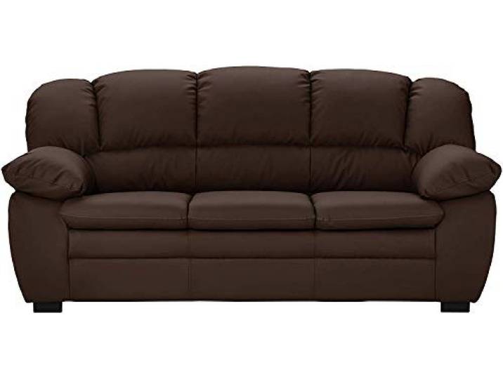 Mivano 3-Sitzer Sofa Casino, Große Ledercouch mit moderner Kontrastnaht, 191 x 88 x 92, Kunstleder Braun