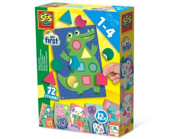 SES Creative - My First - Sticker mozaïeken - 12 dieren mozaïek kaarten met 72 stickers - vormen en kleuren herkennen