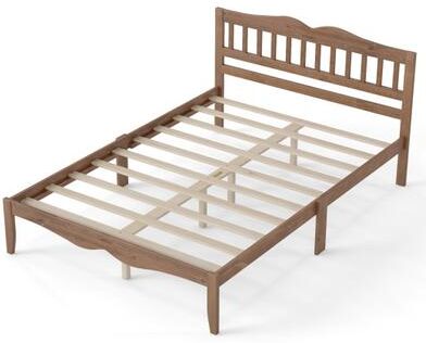 Costway Full/Queen Size Modern Farmhouse Style Bed Frame with Solid Wood Frame White Walnut-Fullsize