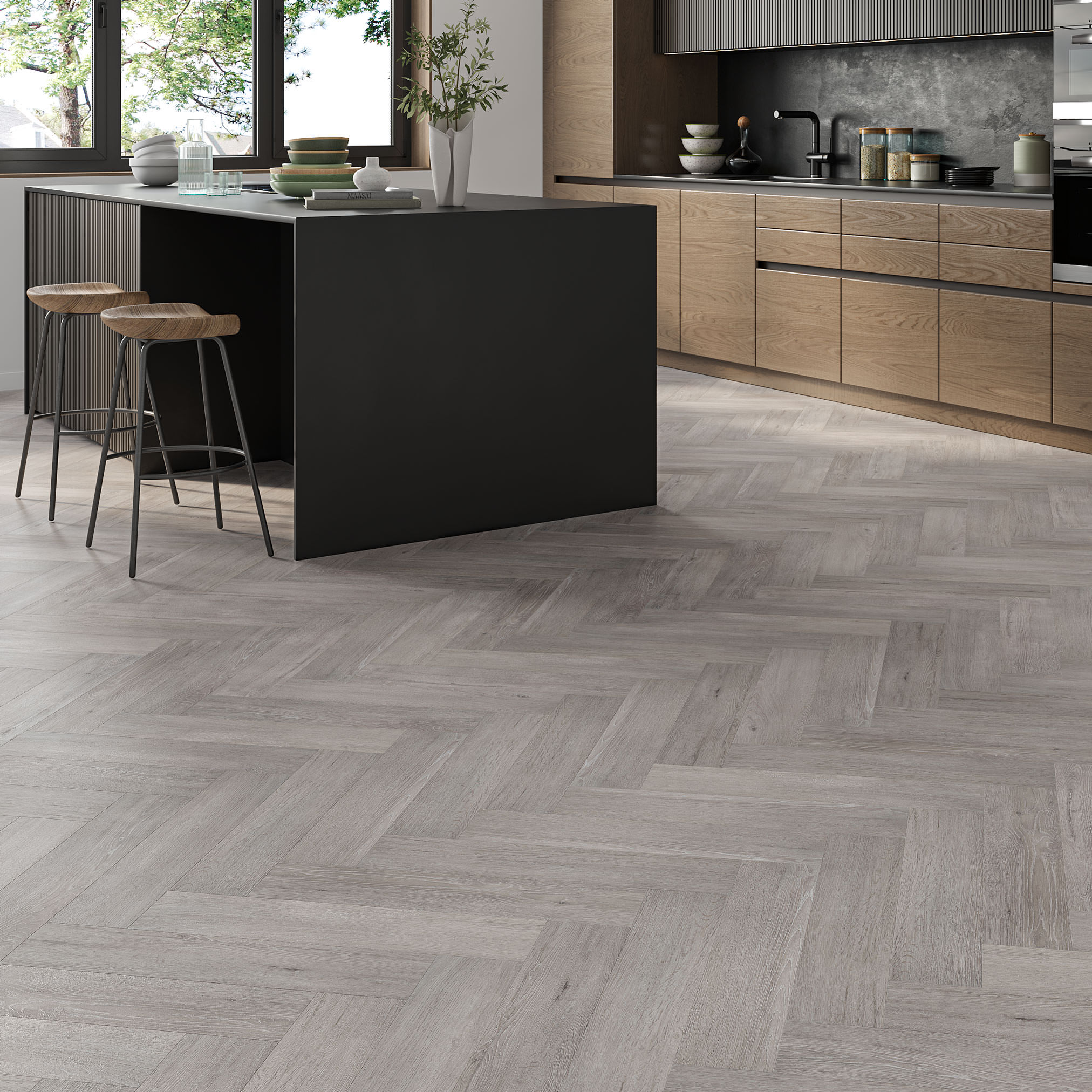 Luxury Flooring Grey Herringbone 5mm Wood Effect LVT Luxury Vinyl SPC Click Flooring