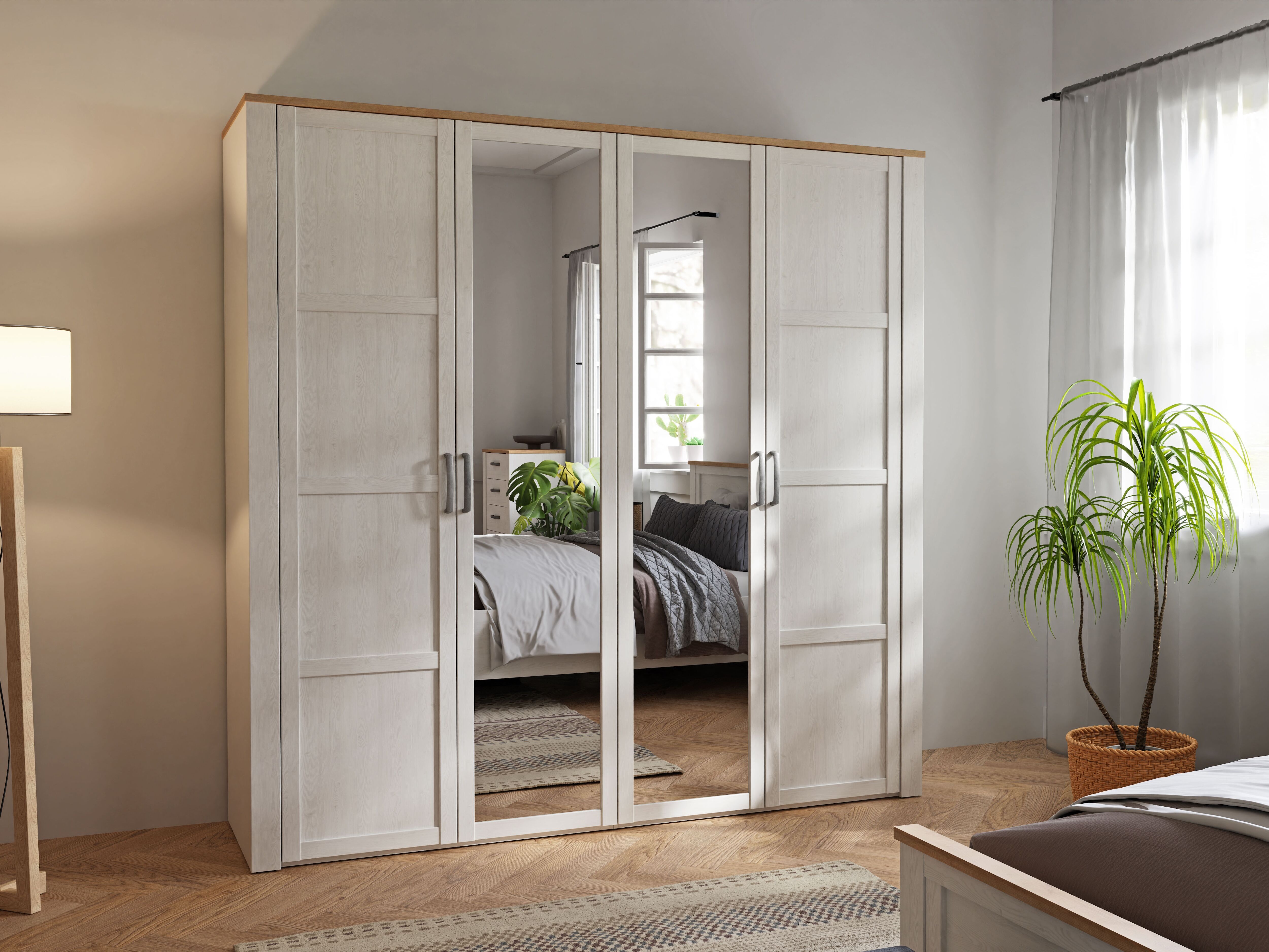 Kleiderschrank FORTE "Bohol", weiß (riviera eiche, sibiu lärche hell), B:215,9cm H:214cm T:59,6cm, Schränke, Kleiderschrank, Höhe 214 cm, Spiegeltüre, SoftClose