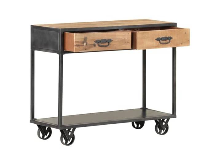 GPUTYGHN Konsolentisch 90x35x74 cm Altholz Massiv mit 2 Schubladen Massives Altholz, Stahlgestell, 2 Schubladen, schwarze Rollen, Flur und Wohnzimmer