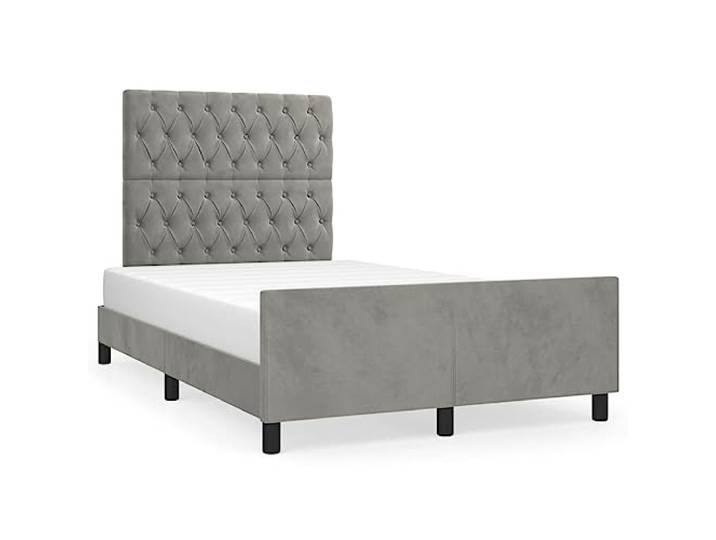 PUGYNBK Bettgestell aus Samt, Hellgrau, 120 x 190 cm Verstellbares Kopfteil, robuste Beine, Holzlatten, stabiler Stand