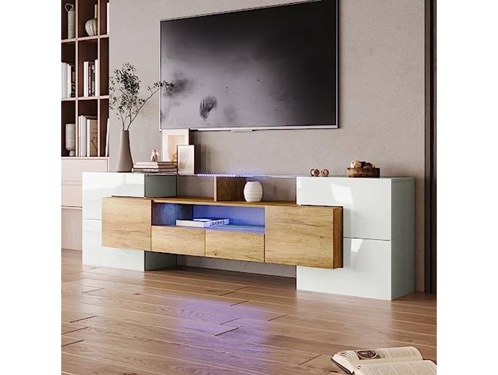 Merax Fernsehschrank Fernsehtisch TV Lowboard Wohnzimmer TV Cabinet Sideboard mit LED