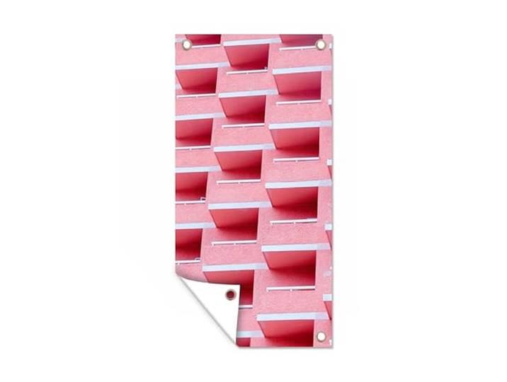 Tuinposter - 80x160 cm - Roze - Balkon - Zomer - Architectuur