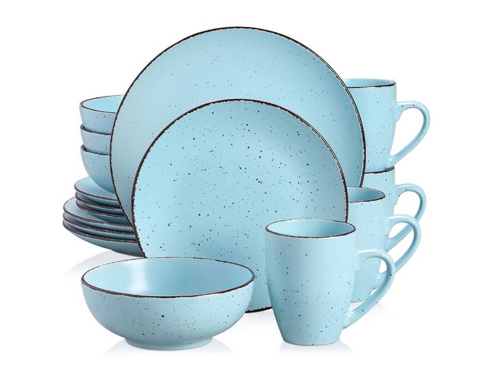 VANCASSO MODA – service de table en poterie, 16/32 pièces, service de table en grès bleu avec assiette à dîner, assiette à dessert, bols, tasses
