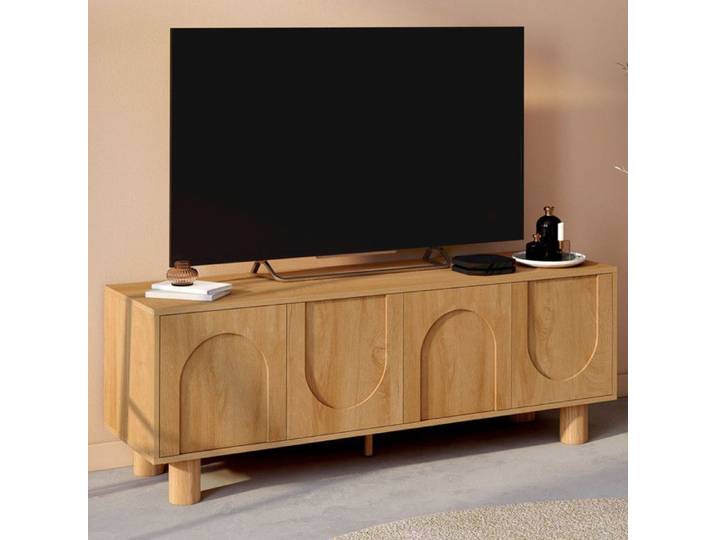 ID MARKET meuble tv ARCHIE 4 portes 140 cm bois à poser