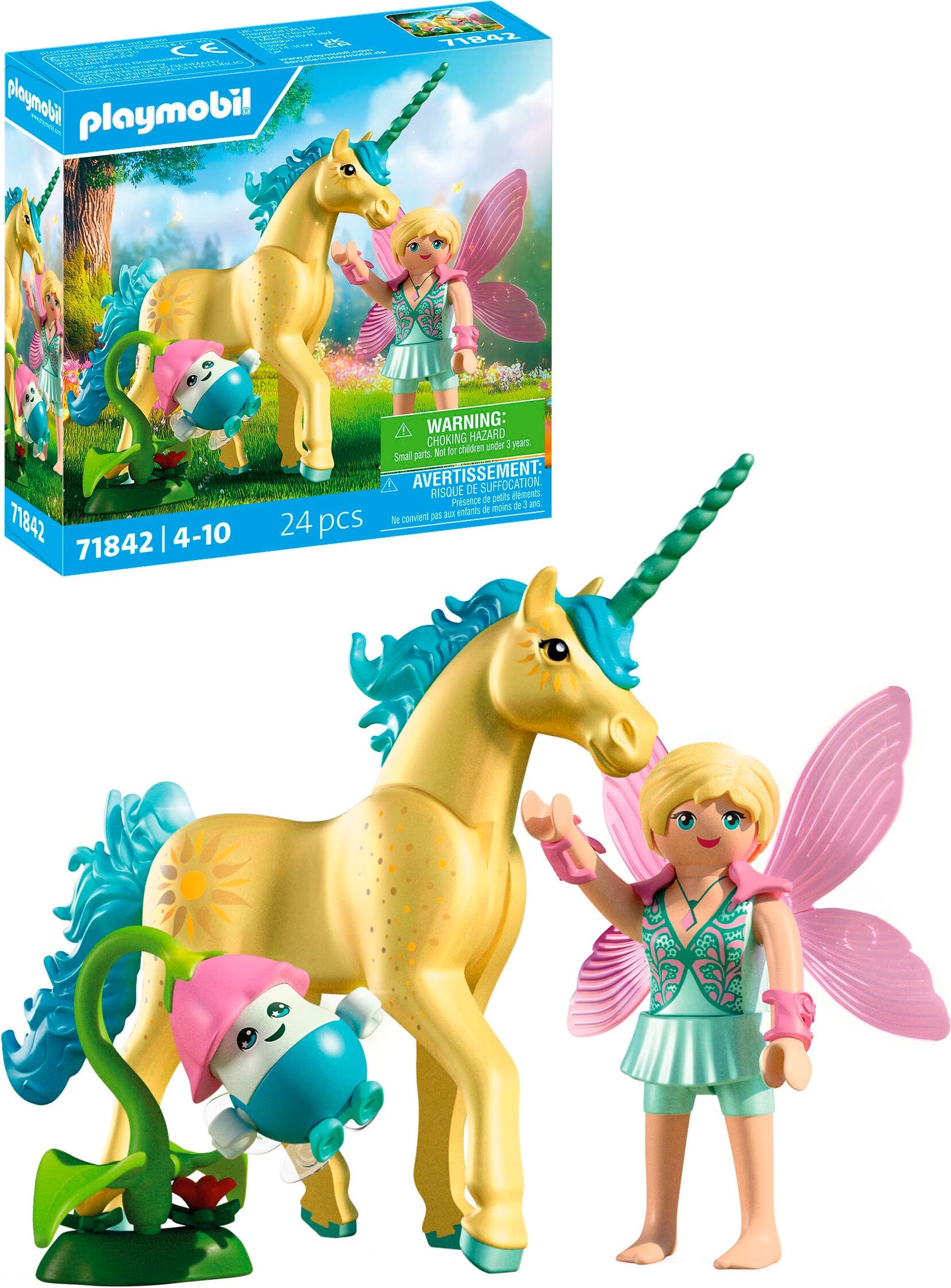 Konstruktions-Spielset PLAYMOBIL "Sammeleinhorn, Sonnenscheinblüte mit Fee (71842), Princess Magic", bunt, Spielbausteine, Kinder, Kunststoff, Konstruktions-Spielset