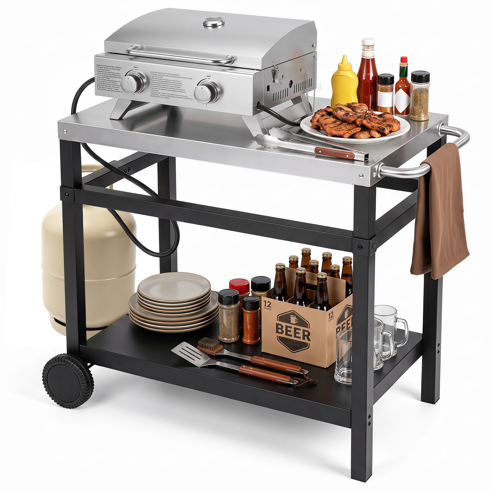 Costway Grillwagen met RVS Werkblad en Opbergruimte