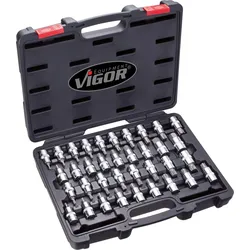 VIGOR Schraubendreher-Einsatz Satz, V2496, Vierkant12,5 mm (1/2 Zoll), Innen TORX® Profil, Innen Kei