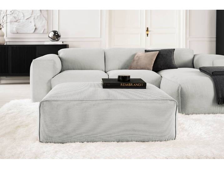 Polsterhocker 81 x 38 x 100cm Grau Cordstoff Snor: Grau