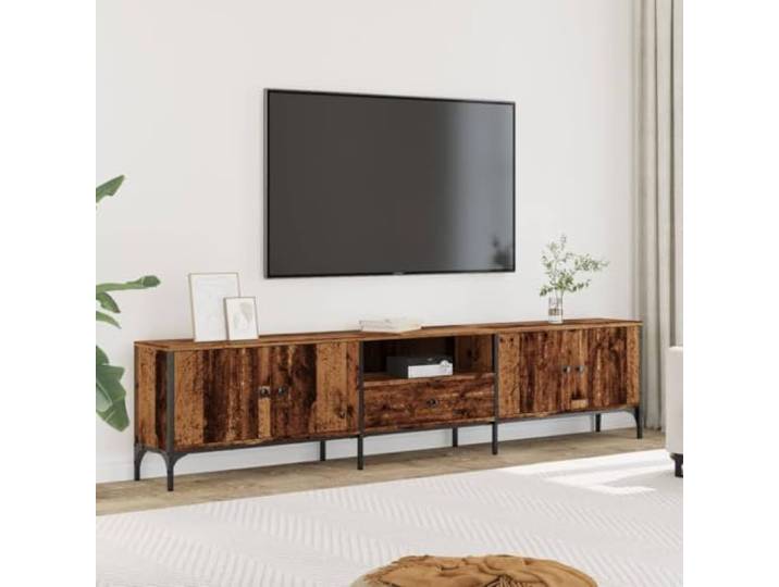 HEFZGDB TV-Schrank mit Schublade Altholz-Optik 200x25x44 cm, robuster Metallrahmen, stabile Tischplatte, verstellbare Füße, praktische Türen, langlebiges Material, ausreichend
