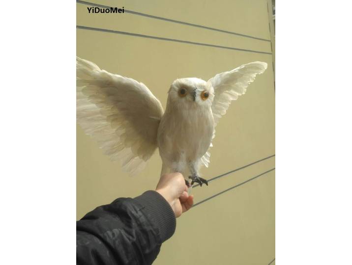 Modèle d'hibou artificiel à plumes blanches, oiseau de 32x60cm avec ailes écartées, pour artisanat, photographie, accessoires, décoration de maison et de jardin a1552