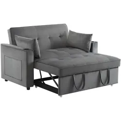 Schlafsofa 137x163x59 cm mit Getränkehaltern – Multifunktionales Design und hoher Komfort in Grau, umwandelbar in Bett