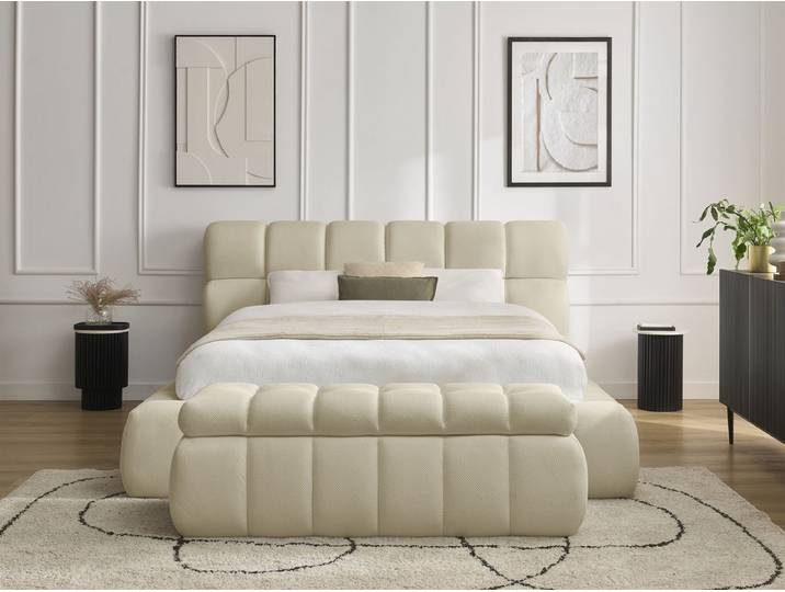 Lit coffre MONT-BLANC + Bout de lit MONT-BLANC tissu mesh 160x200 + bout de lit 140