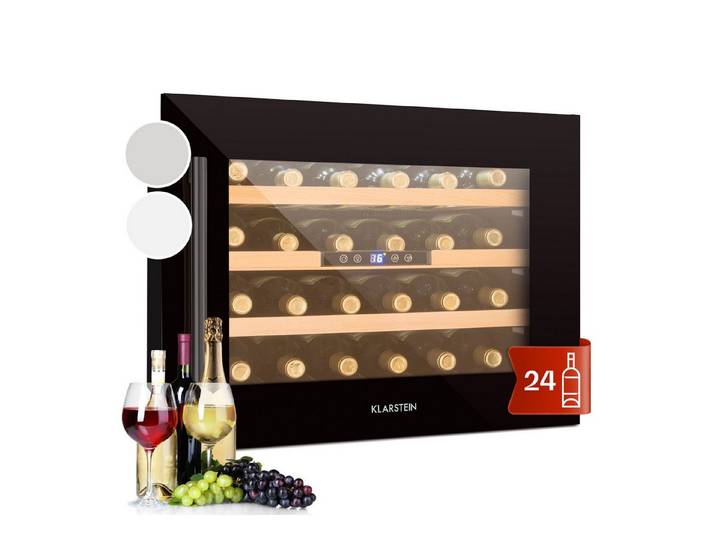 Klarstein Weinkühlschrank Vinsider 24 Built-In Uno Onyx Einbau-Weinkühlschrank 24 Fl 57L 5-22°C, für 24 Standardflaschen á 0,75l,Wein Flaschenkühlschrank Weintemperierschrank Weinschrank Kühlschrank