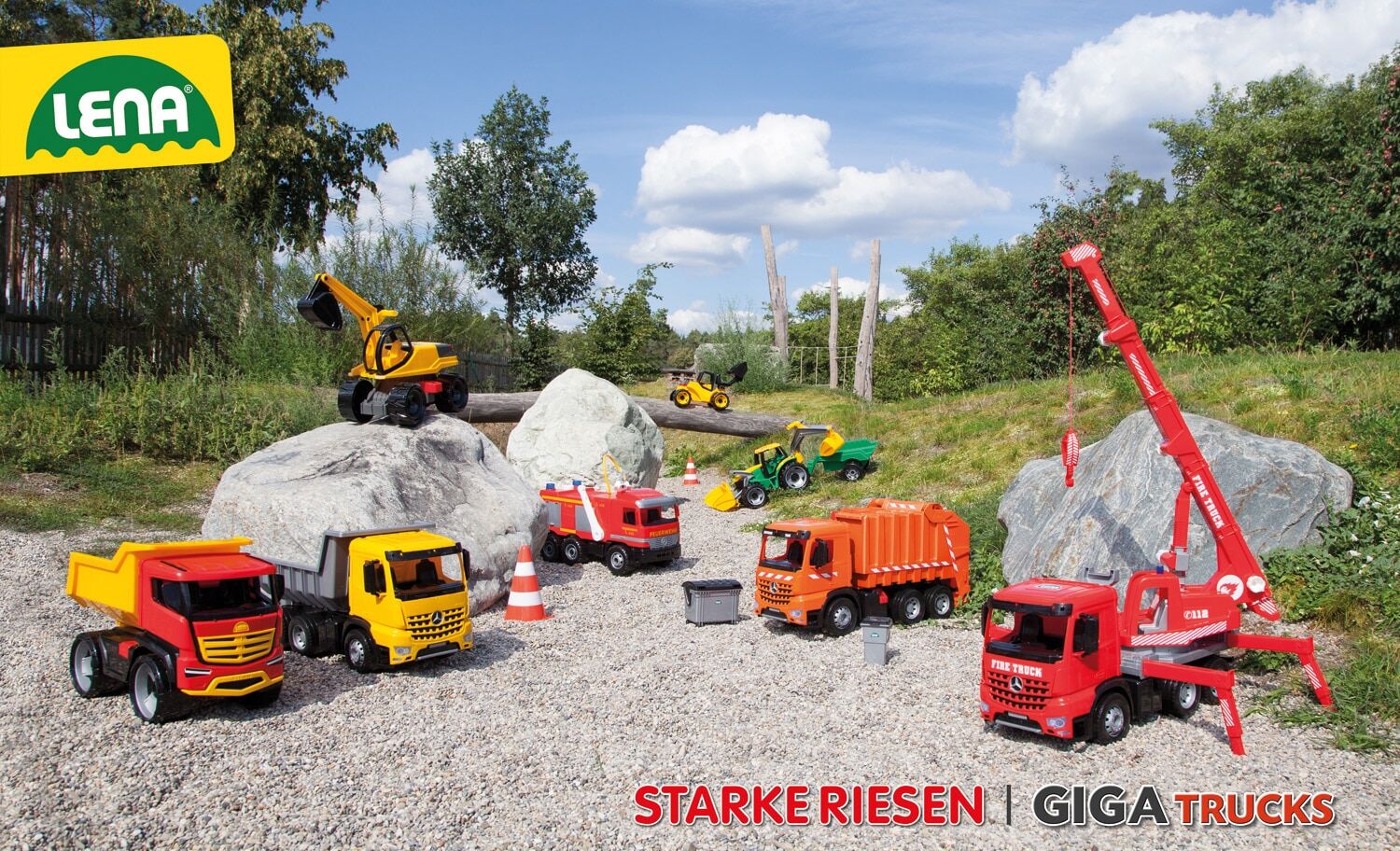Spielzeug-Müllwagen LENA "Giga Trucks, Müllwagen", orange (orange, grau, schwarz), Spielzeugfahrzeuge, KinderT:64cm, Kunststoff, Spielzeug-Müllwagen, Made in Europe, T:64cm