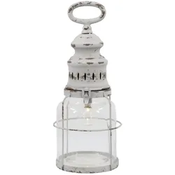 Chic Antique Französische Stalllaterne inkl. Birne & Timer, H32, Ø12 cm, antik weiss