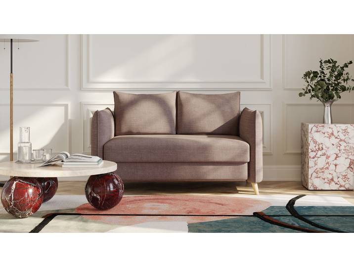BRUNO Schlafsofa 120cm in Braun Pillow stabiles Massivholz & Boxspringkomfort