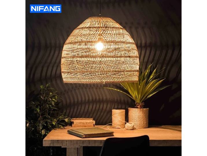 Lampe suspendue cloche vintage en rotin, lustre tissé à la main en fibre naturelle pour salon, îlot de cuisine, café, décoration intérieure