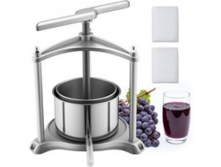 VEVOR Pressoir à Fruits Manuel 3 L, Presse à Vin Traditionnelle en Acier Inoxydable, pour Fabrication de Cidre Jus Raisin Pomme Agrumes Légumes Cuisine, Presse Fruits avec Poignée en T Résistante