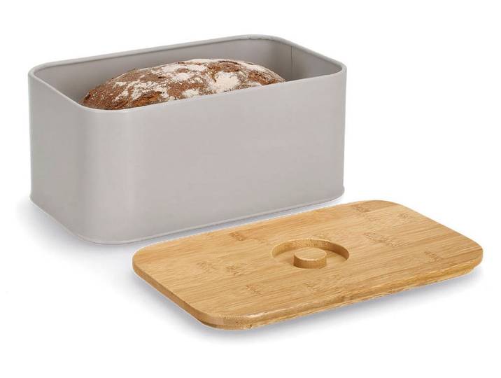 Brotkasten ZELLER PRESENT, beige, B:18cm H:14cm L:30cm, Bambus, Metall, Lebensmittelaufbewahrungsbehälter, Brotkasten, besonderes Design