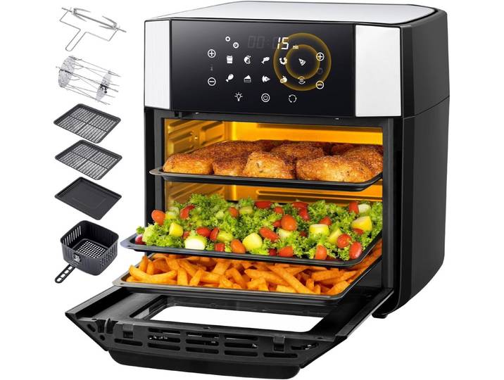 LLIVEKIT Heißluftfritteuse, 1800,00 W, 10 in 1 Mini Ofen mit Umluft Drehfunktion, Programmierbar