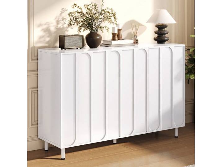 Buffet de salon Buffet bas 120x37x80 cm Meuble à chaussures 3 portes Rangement chaussures Étagères réglables Pieds métal Blanc