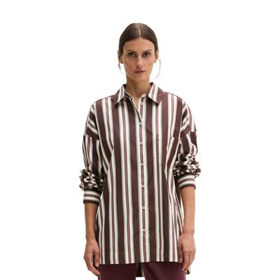 Langarmbluse MARC O'POLO "aus reinem Organic Cotton", Damen, Gr. 32, braun (dunkelrot), Obermaterial: 100% Baumwolle, gestreift, oversize normal, Manschette, Blusen