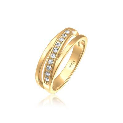 Silberring ELLI "Ring Raffiniert Bandring Wickelring 925 Silber, mit Kristallen von Swarovski" Gr. 56, gold, Fingerringe, Damen, 56, Silber 925 (Sterlingsilber), Silberring
