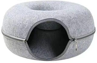 Inspire Select Donut Felt Cat Tunnel Bed Foldable Interactive Cat Cave House & Play Tunnel Toy gray s