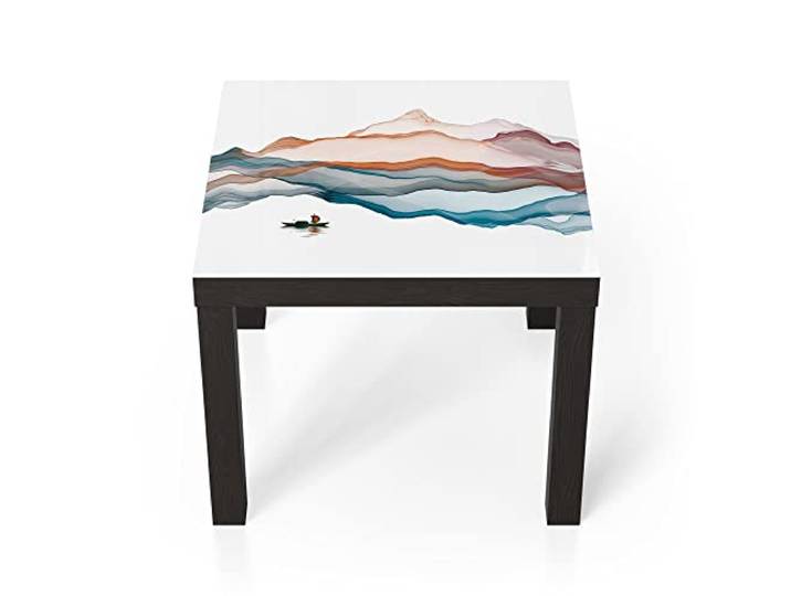 DEQORI Glastisch schwarz klein 55x55 cm Motiv Berglandschaft ausgefallener Beistelltisch aus Glas Hochglanz Couchtisch fürs Wohnzimmer moderner Couch Tisch mit Design