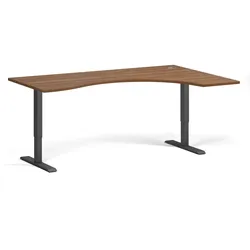Höhenverstellbarer Schreibtisch, 2 Motoren, 74-121 cm, ergonomisch L/R, Tischplatte 180x120 cm, schwarzes Metallgestell, Nussbaum