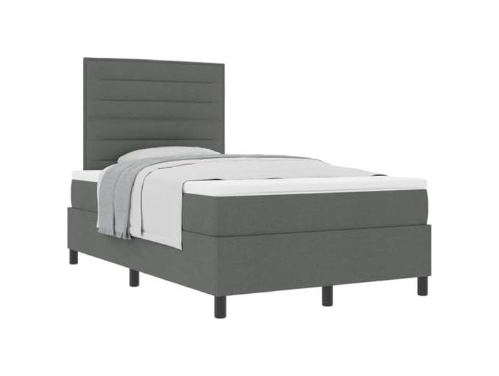 PUGYNBK Boxspringbett, 120 x 190 cm, mit Matratze, Dunkelgrau Verstellbares Kopfteil, fester Lattenrost, Kiefernholz, mittlere Festigkeit, robuste Struktur