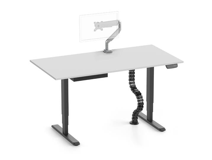 PRIMUS + Slimline Schublade, Kabelschlange & Halter 160x80 Schwarz Lichtgrau Monitorarm silber