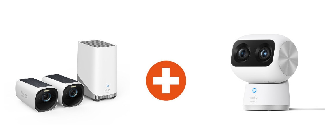 eufyCam 3 Überwachungskamera 4K 2+1 inkl. eufy S350 Überwachungskamera 4K 360 Dual Cam Indoor Nachtsicht