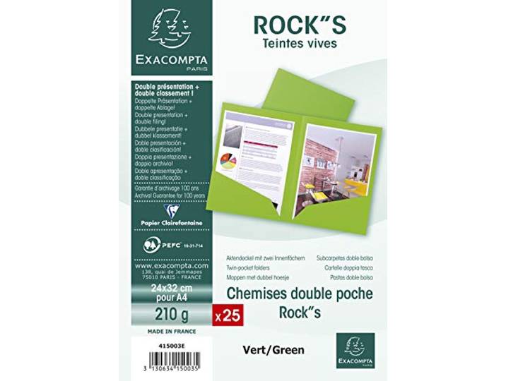 Exacompta 25 Chemises Double Poche Rock\ s Vert