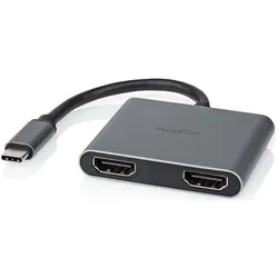 Nedis USB Multi-Port-Adapter USB 3.2 Gen 1 USB-C™ Stecker 2x HDMI™ 0.10 m Rund Vernickel (HDMI), Video Adapter, Schwarz
