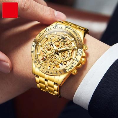 Uplifted Goods Mens Waterproof Luminous Quartz Chronograph Watch With Date & 24h Display gold Gold Face