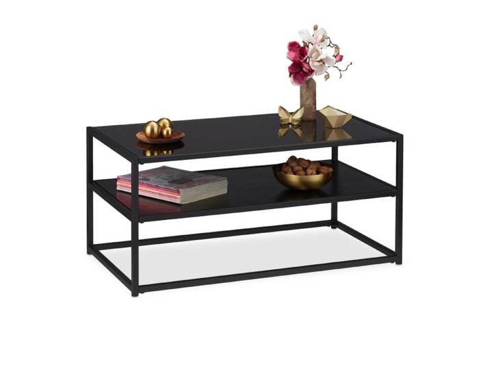 Relaxdays Table basse noire avec plaque de verre